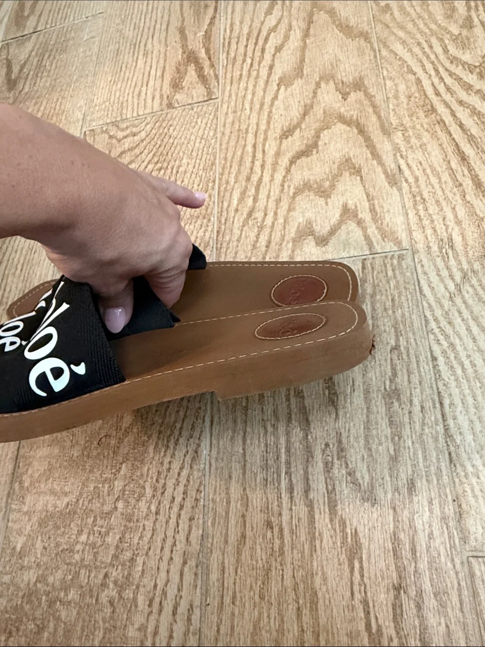Chloe Black Logo Strap Slide Sandals